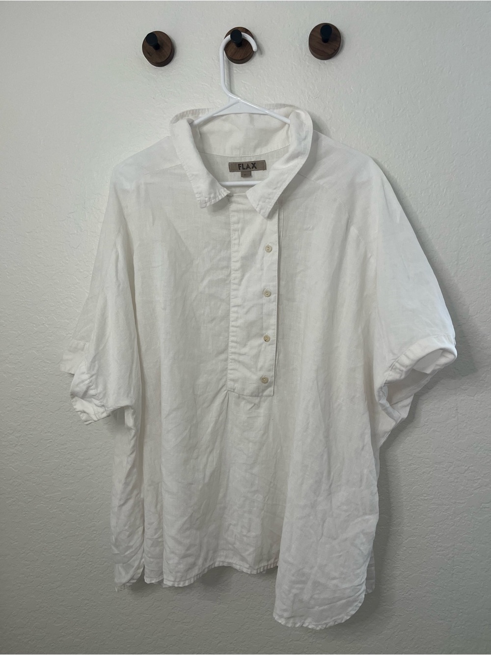 Flax White Linen Casual Button-Front Short-Sleeve Shirt